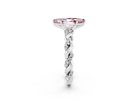 White gold Marquise Cut Morganite Solitaire Ring with Twisted Band and Pavé Accents_2
