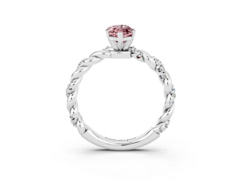 White gold Marquise Cut Morganite Solitaire Ring with Twisted Band and Pavé Accents_3