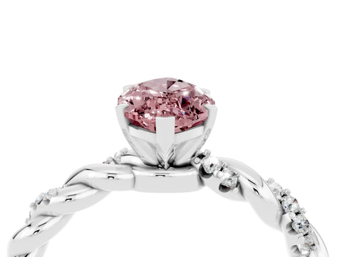 White gold Marquise Cut Morganite Solitaire Ring with Twisted Band and Pavé Accents_4