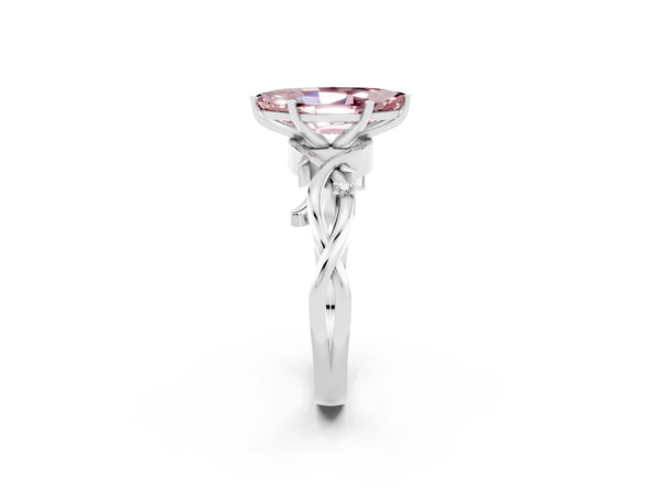 White gold Marquise Cut Morganite Solitaire Ring with Twisted Band and Prong Setting