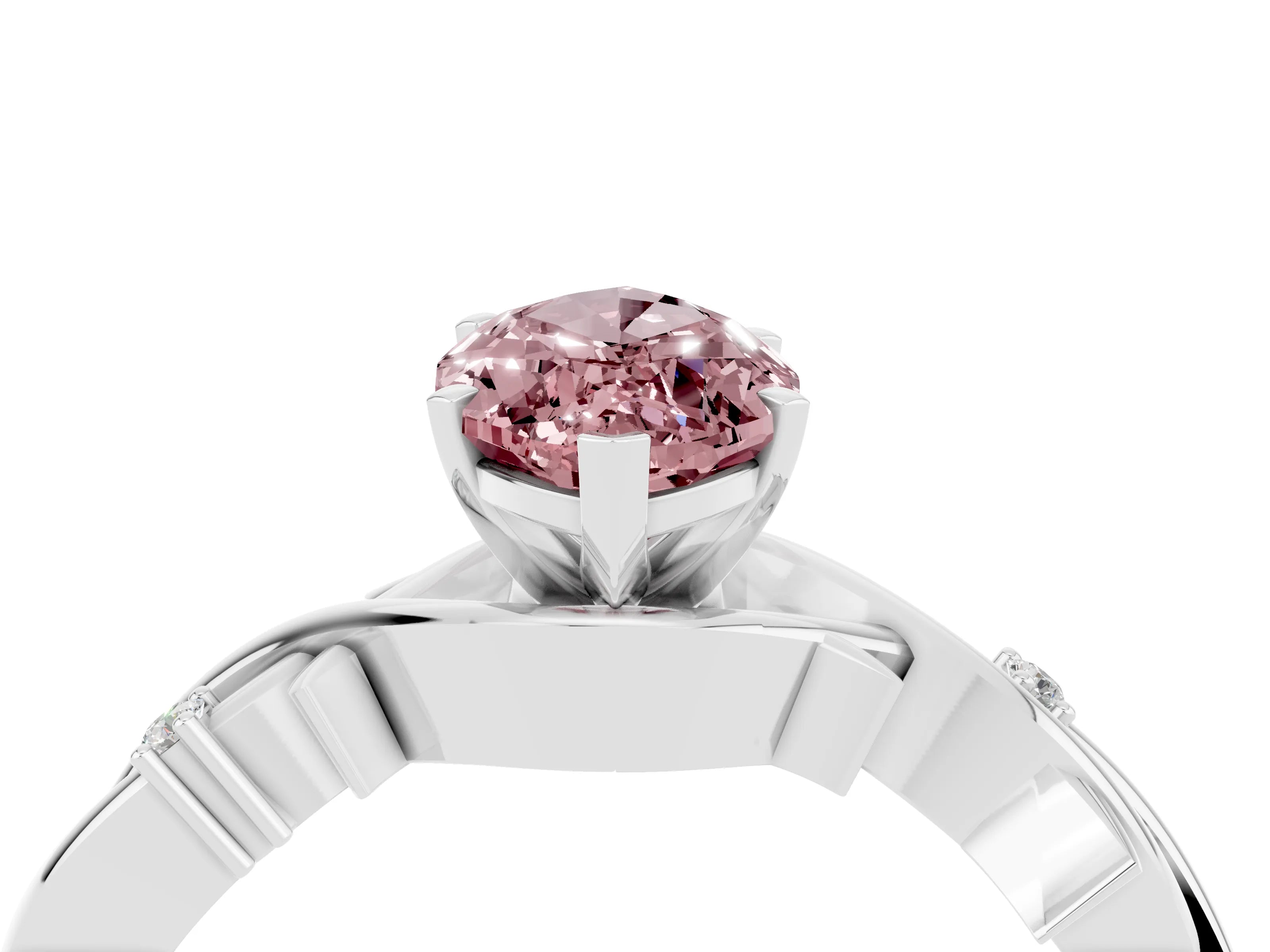 White gold Marquise Cut Morganite Solitaire Ring with Twisted Band and Prong Setting_16