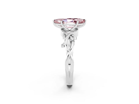 White gold Marquise Cut Morganite Solitaire Ring with Twisted Band and Prong Setting_2