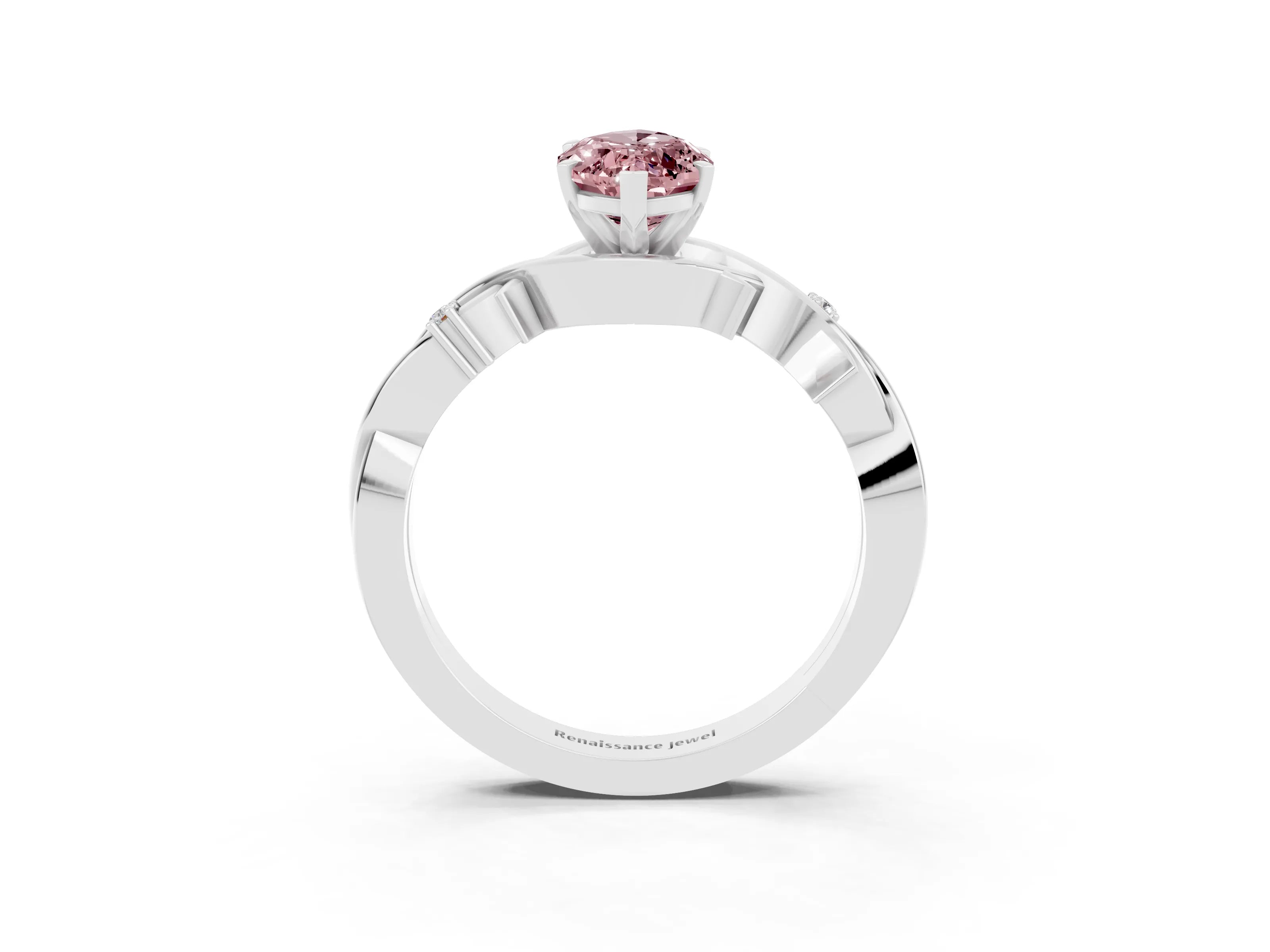 White gold Marquise Cut Morganite Solitaire Ring with Twisted Band and Prong Setting_3