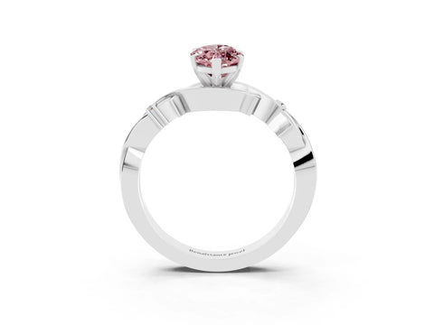 White gold Marquise Cut Morganite Solitaire Ring with Twisted Band and Prong Setting_3