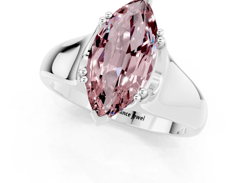 White gold Marquise Cut Morganite Solitaire Ring with Wide Band and Prong Setting_1