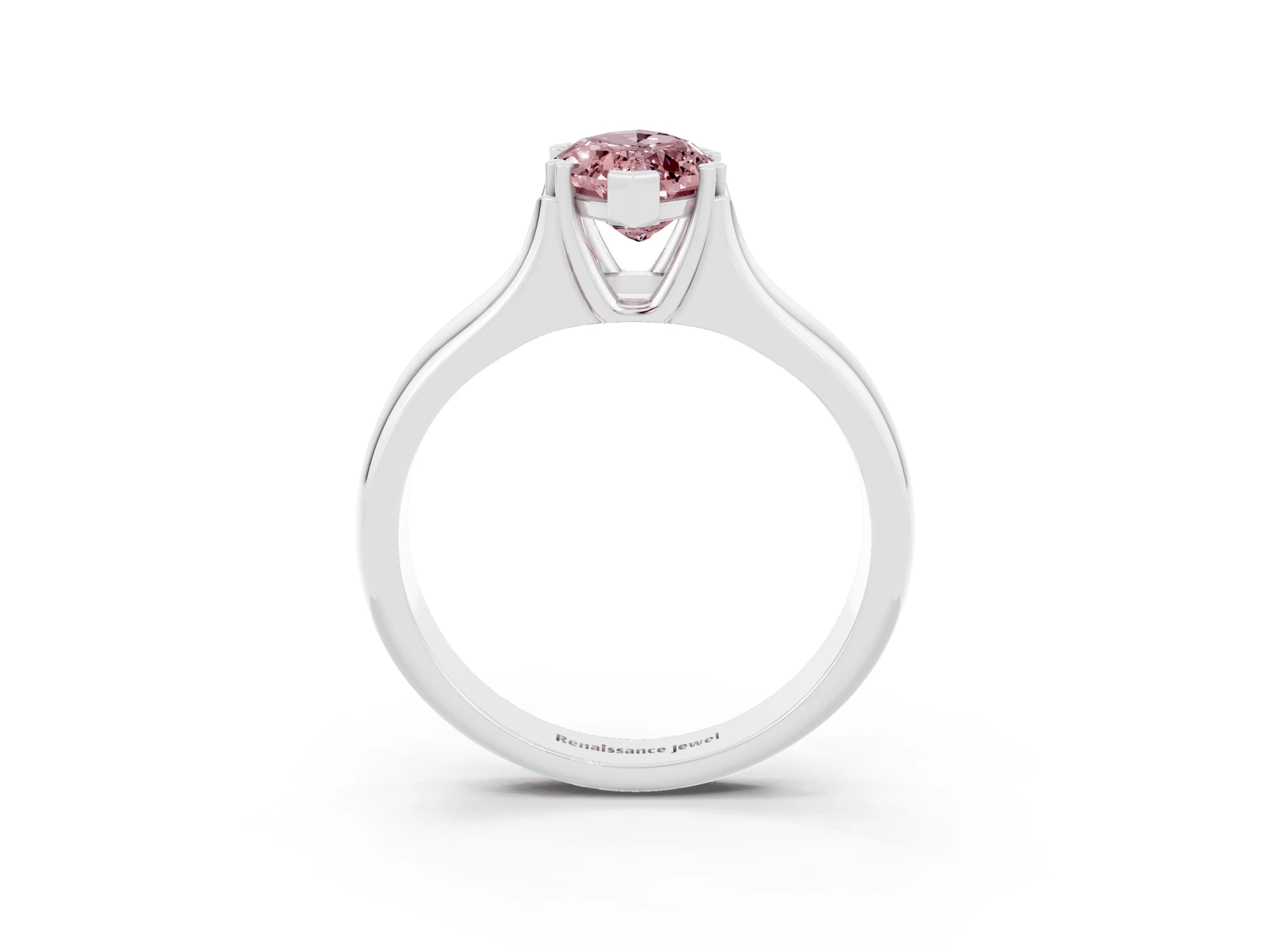White gold Marquise Cut Morganite Solitaire Ring with Wide Band and Prong Setting_3