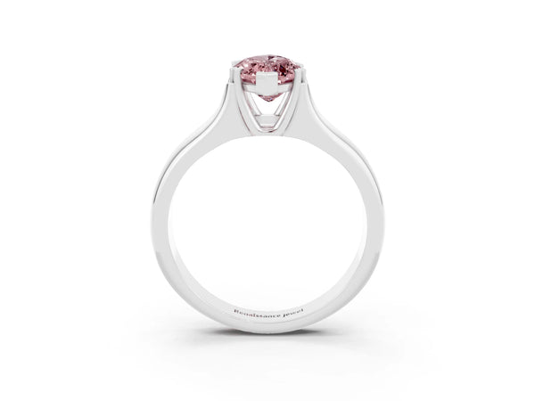Silver Marquise Cut Morganite Solitaire Ring with Wide Band and Prong Setting