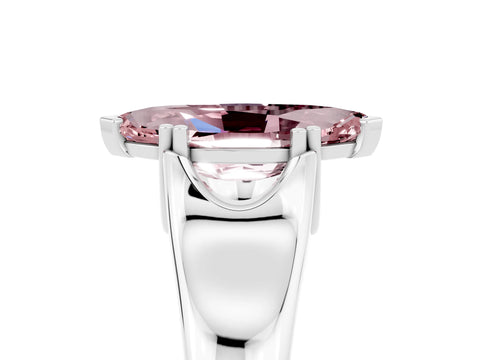White gold Marquise Cut Morganite Solitaire Ring with Wide Band and Prong Setting_5