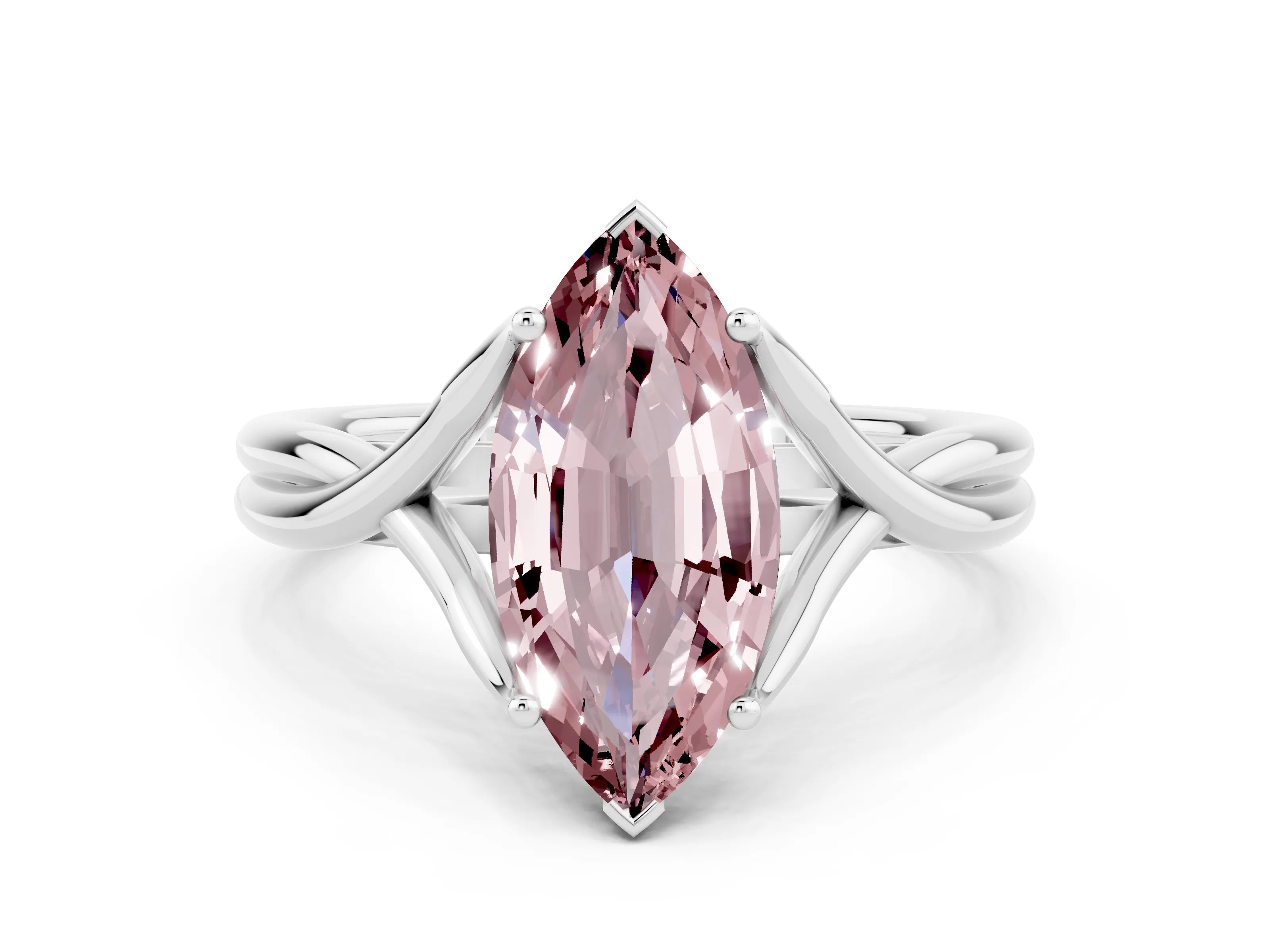 White gold Marquise Cut Morganite Solitaire Twist Band Prong Setting Ring_24