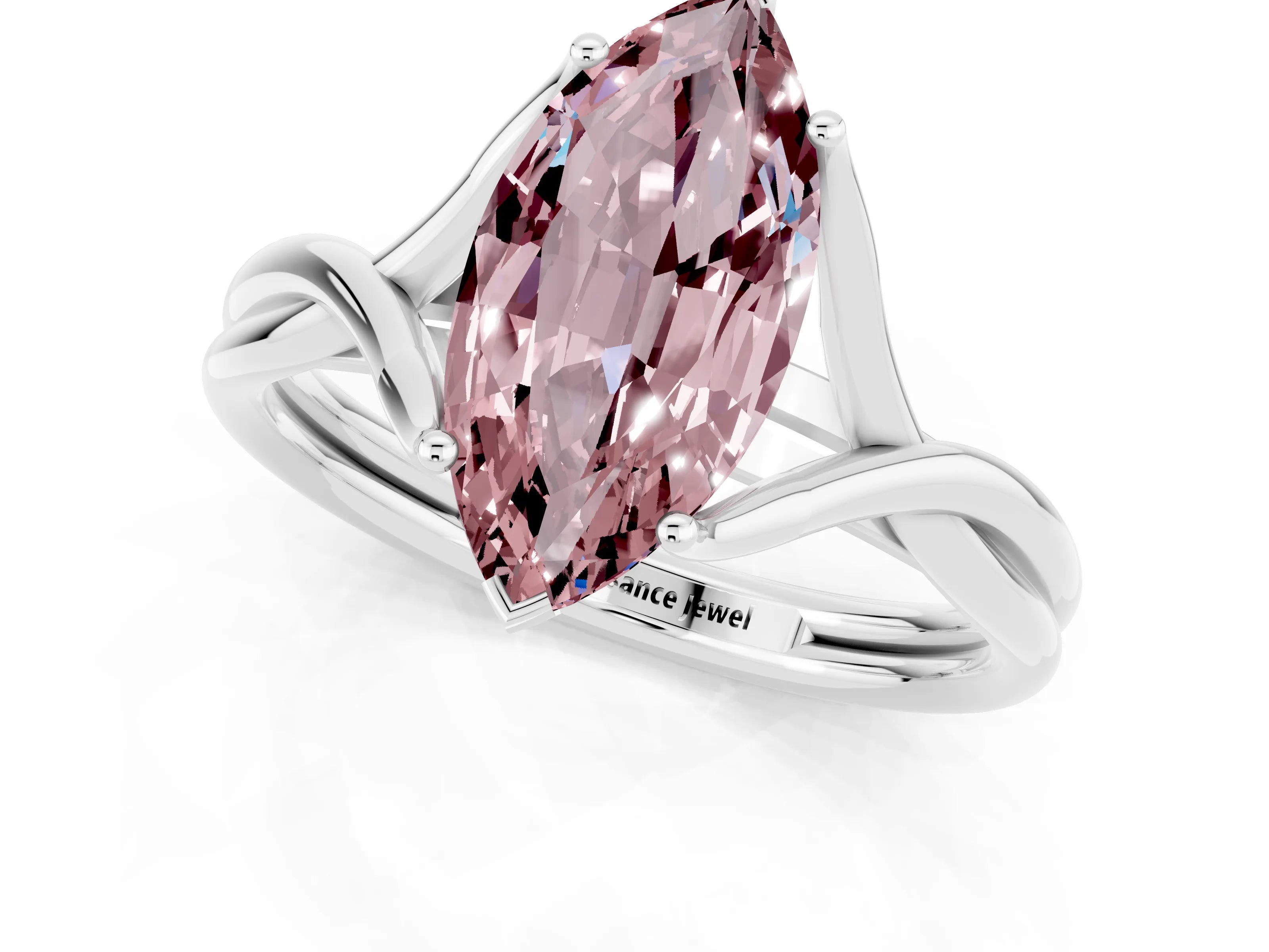 White gold Marquise Cut Morganite Solitaire Twist Band Prong Setting Ring_25