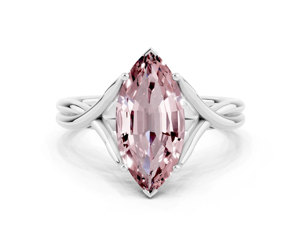 Silver Marquise Cut Morganite Solitaire Twist Band Prong Setting Ring