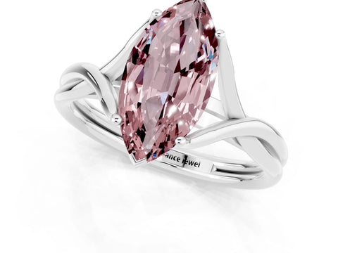 White gold Marquise Cut Morganite Solitaire Twist Band Prong Setting Ring_37
