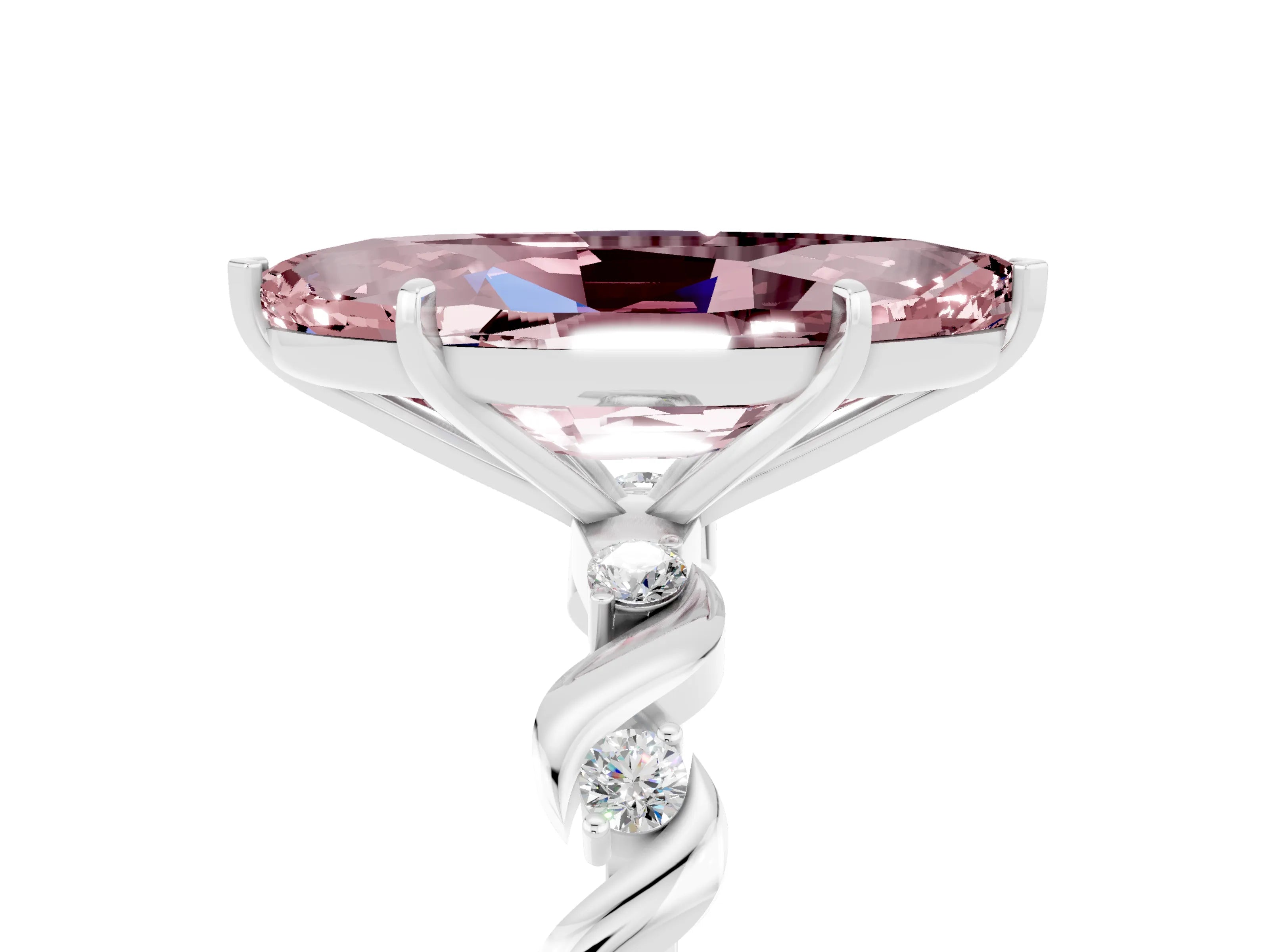 White gold Marquise Cut Morganite Solitaire Twisted Band with Round  Accents and Prong Setting_29