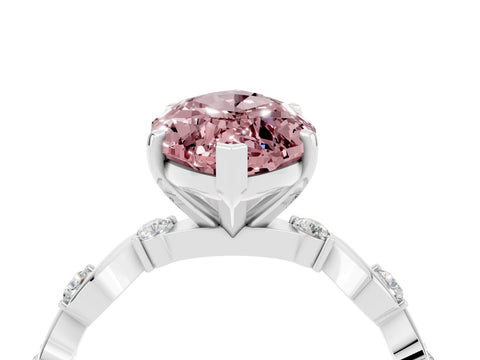 White gold Marquise Cut Morganite Solitaire Twisted Band with Round  Accents and Prong Setting_29