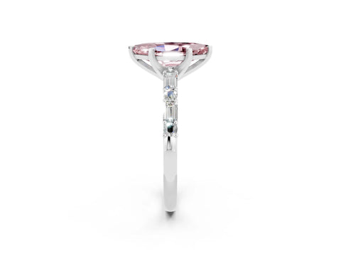 White gold Marquise Cut Morganite Solitaire with Side Baguettes and Channel Set Band_2