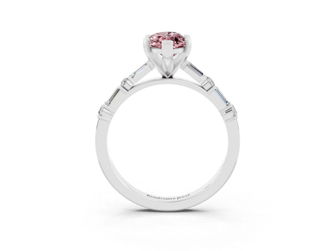 White gold Marquise Cut Morganite Solitaire with Side Baguettes and Channel Set Band_3