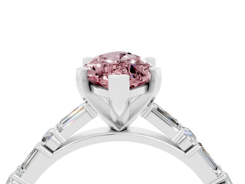 White gold Marquise Cut Morganite Solitaire with Side Baguettes and Channel Set Band_4