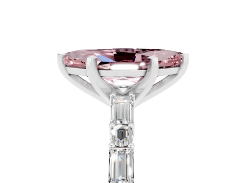 White gold Marquise Cut Morganite Solitaire with Side Baguettes and Channel Set Band_5
