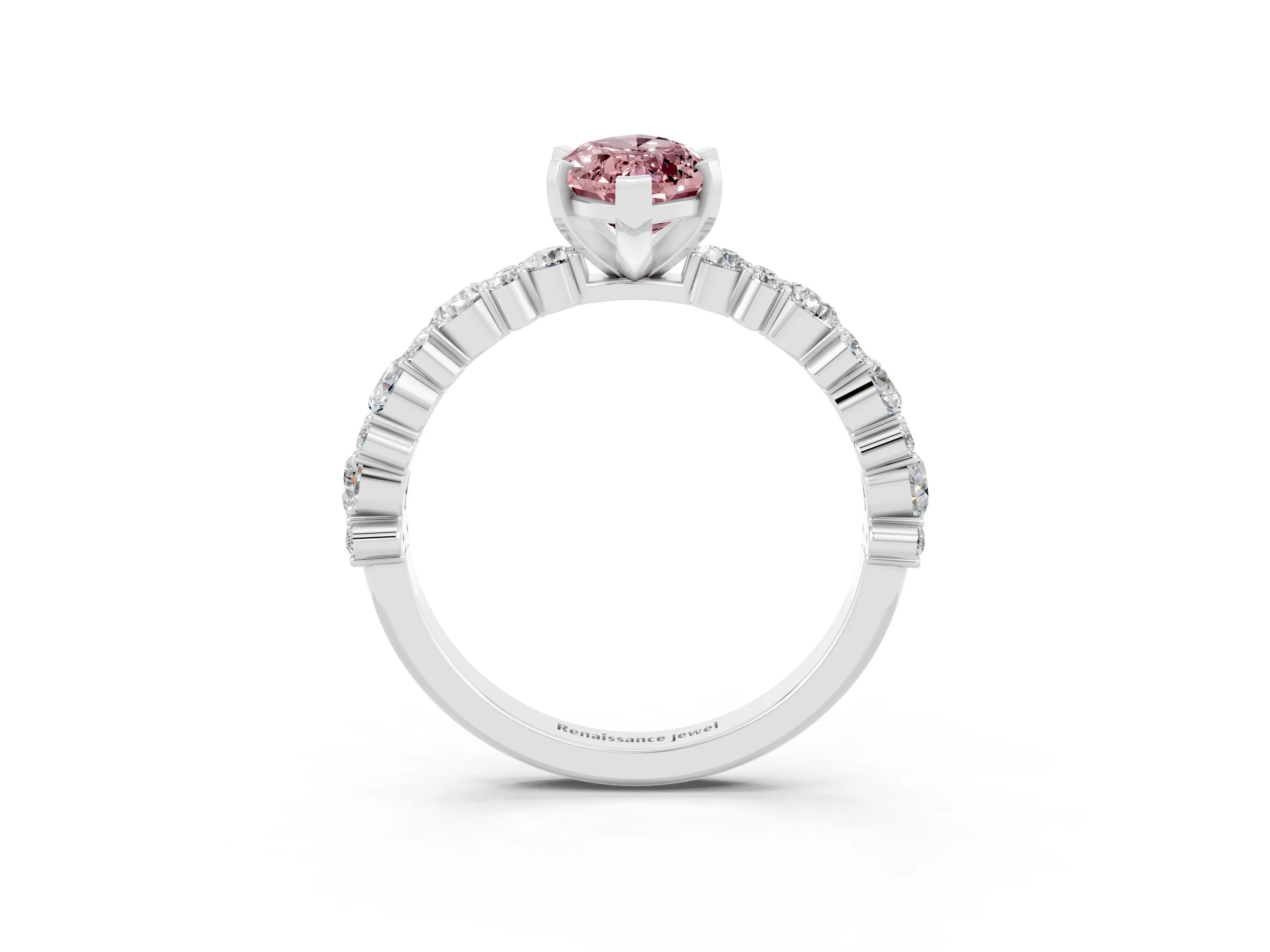 White gold Marquise Cut Morganite Solitaire with Side Stones, Pave Band, Four-Prong Setting_27