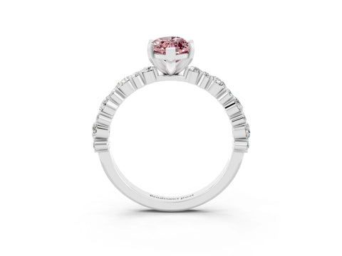 White gold Marquise Cut Morganite Solitaire with Side Stones, Pave Band, Four-Prong Setting_27