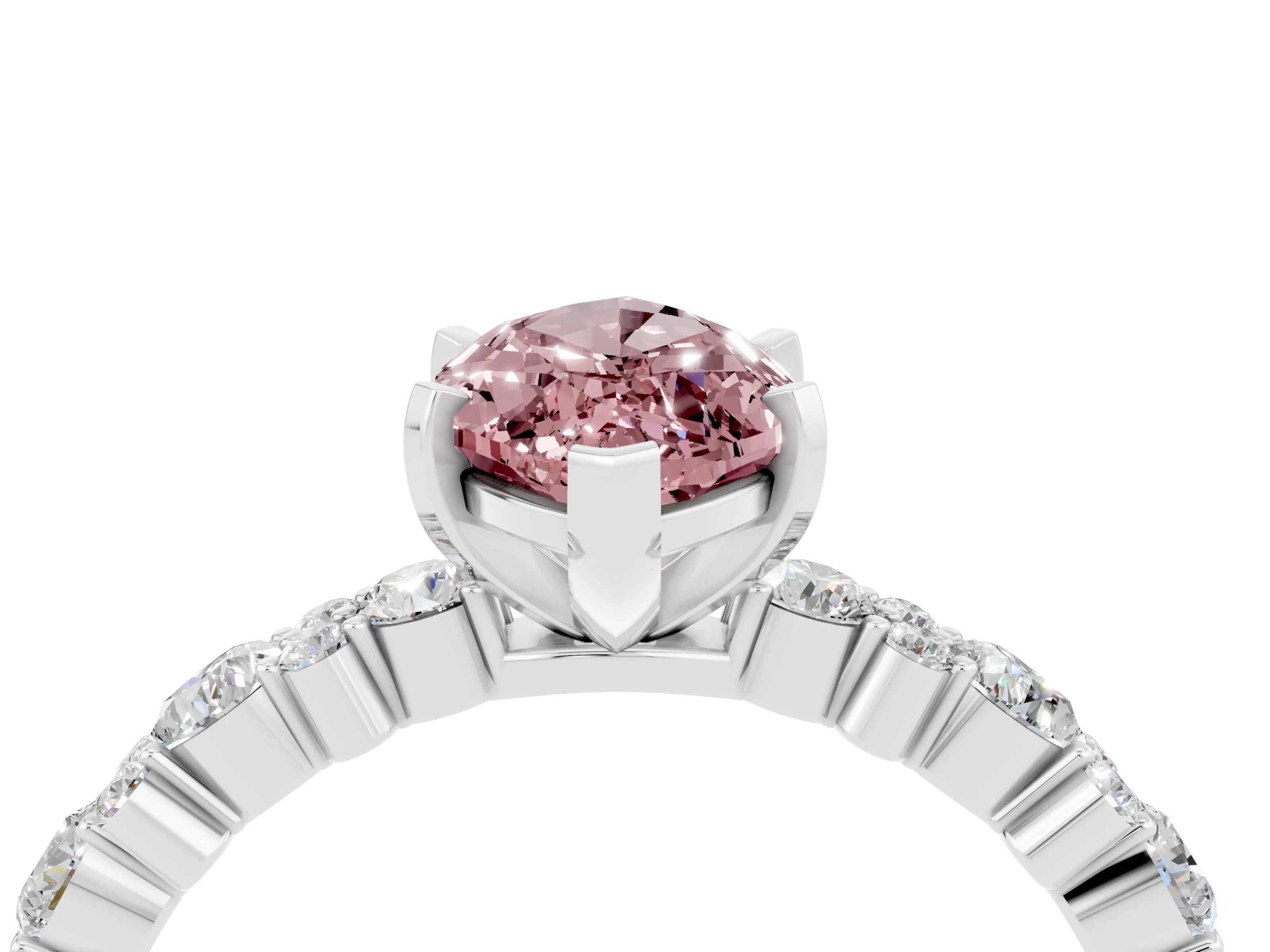 White gold Marquise Cut Morganite Solitaire with Side Stones, Pave Band, Four-Prong Setting_28