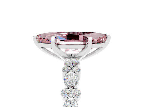 White gold Marquise Cut Morganite Solitaire with Side Stones, Pave Band, Four-Prong Setting_29