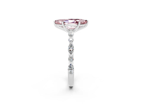 White gold Marquise Cut Morganite Solitaire with Side Stones on a Pavé Band and Four-Prong Setting_2