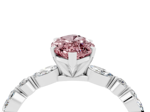White gold Marquise Cut Morganite Solitaire with Side Stones on a Pavé Band and Four-Prong Setting_4