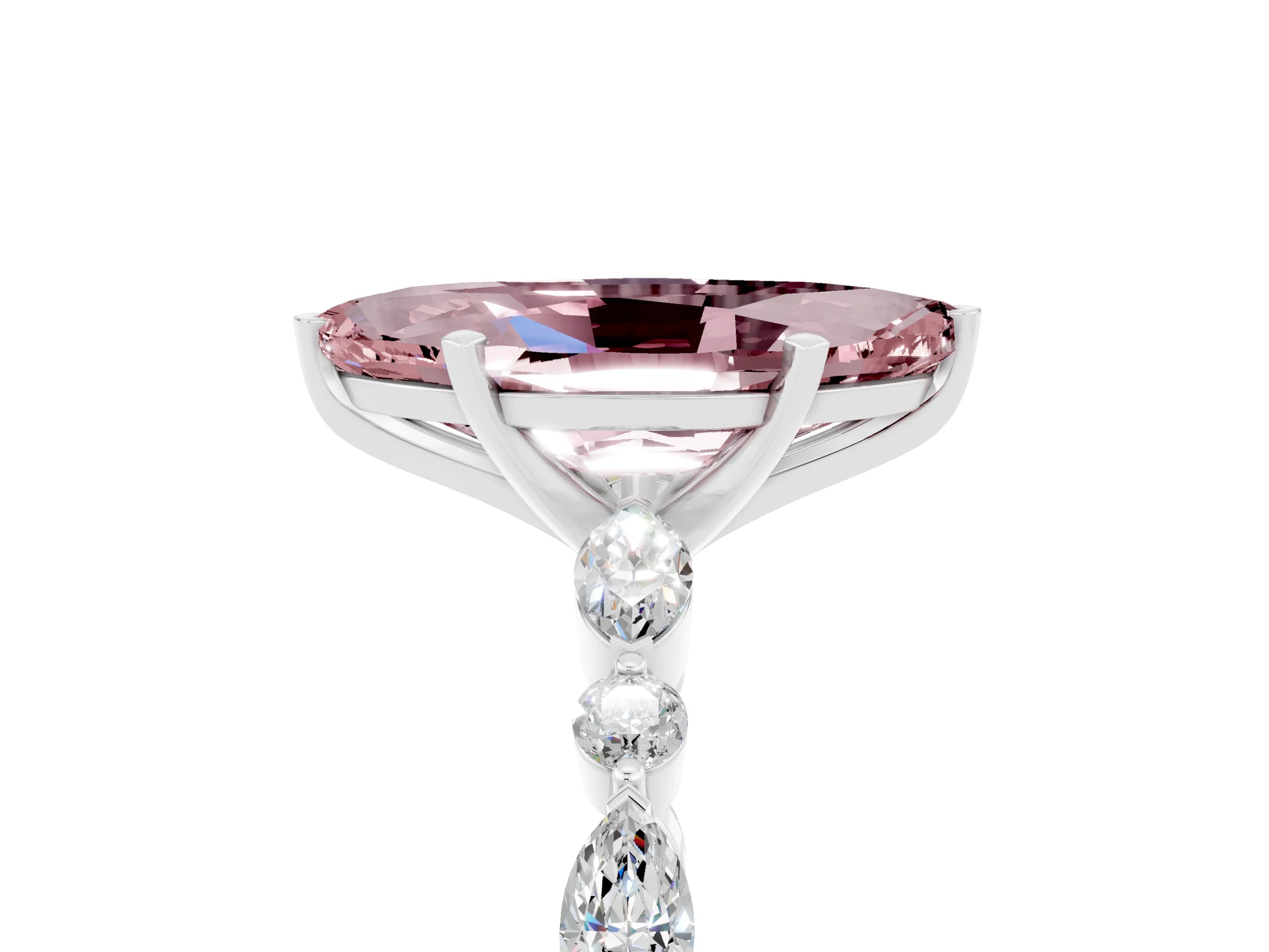 White gold Marquise Cut Morganite Solitaire with Side Stones on a Pavé Band and Four-Prong Setting_5
