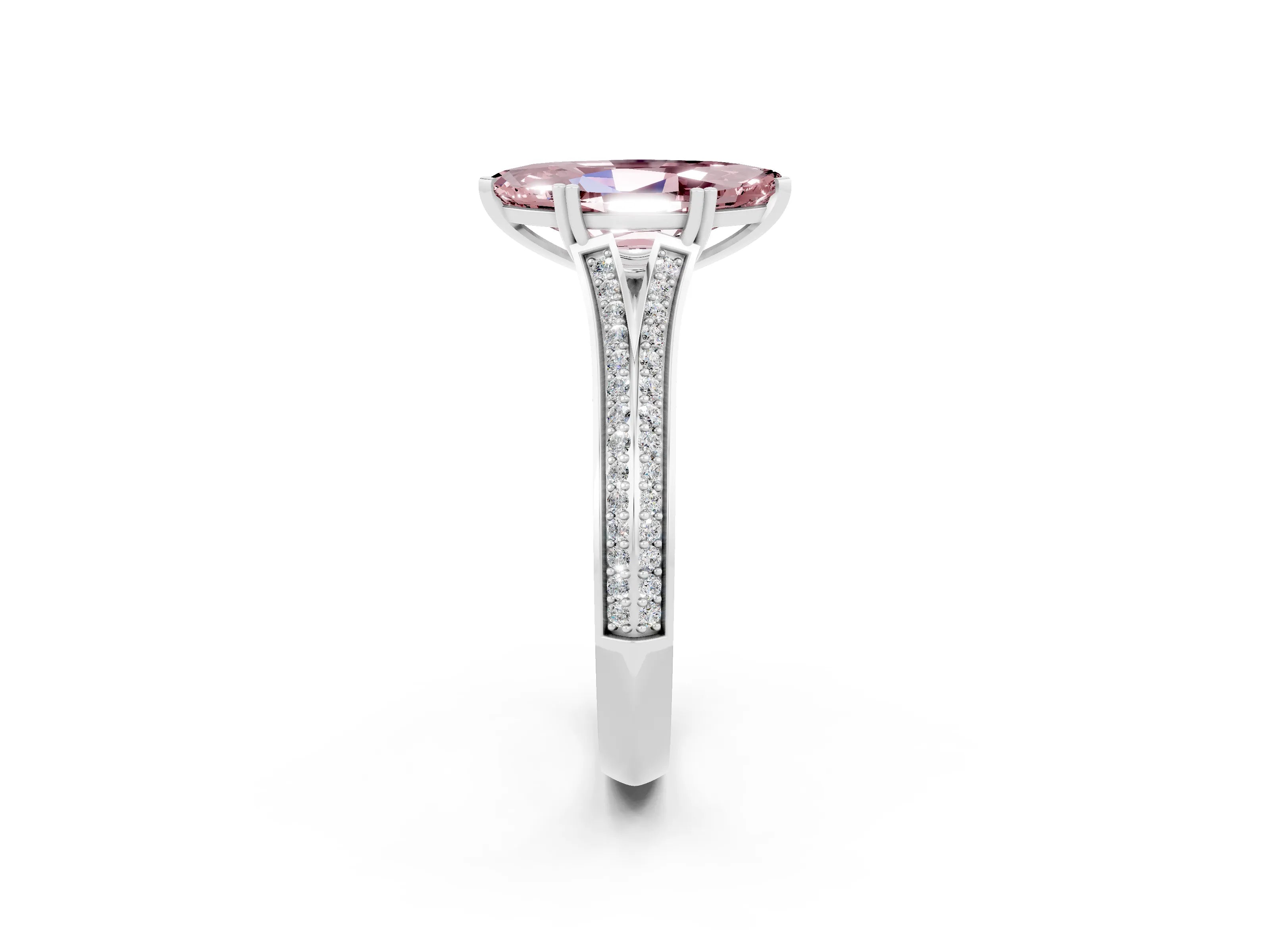 White gold Marquise Cut Morganite Split Shank Engagement Ring with Pavé Band_2