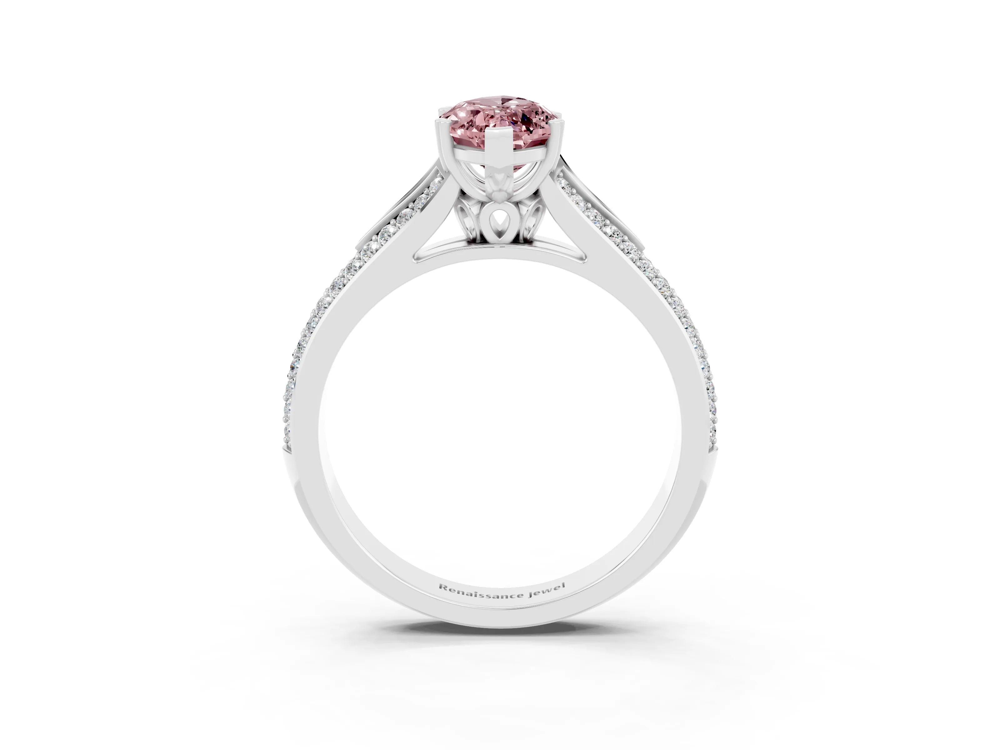 White gold Marquise Cut Morganite Split Shank Engagement Ring with Pavé Band_3