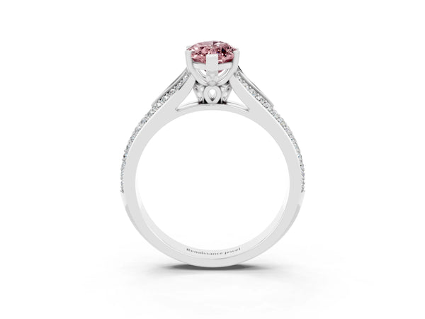 White gold Marquise Cut Morganite Split Shank Engagement Ring with Pavé Band
