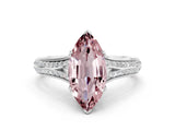 White gold Marquise Cut Morganite Split Shank Engagement Ring with Pavé Band