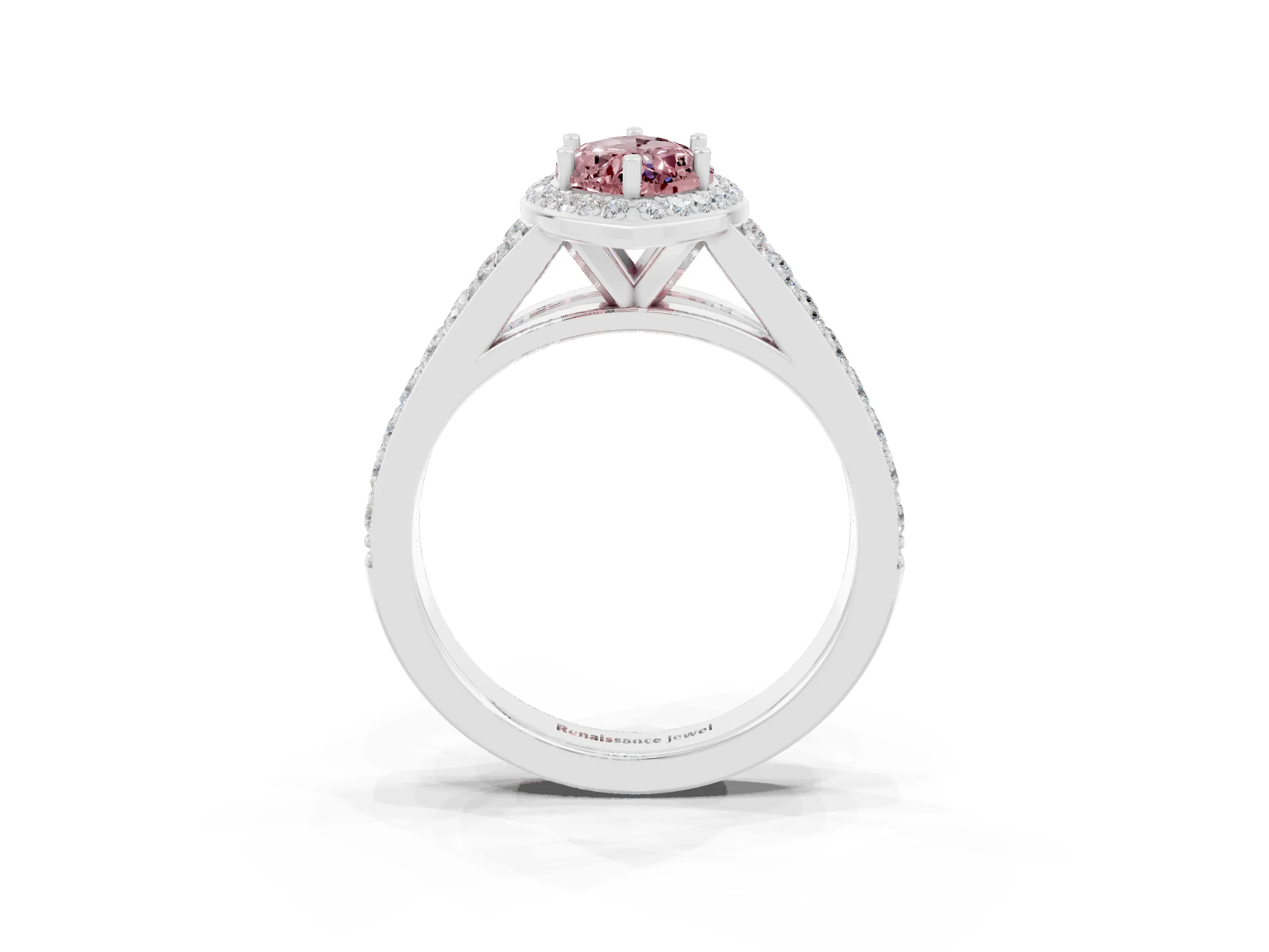 White gold Marquise Cut Morganite Split Shank Halo Ring with Four-Prong Setting_15