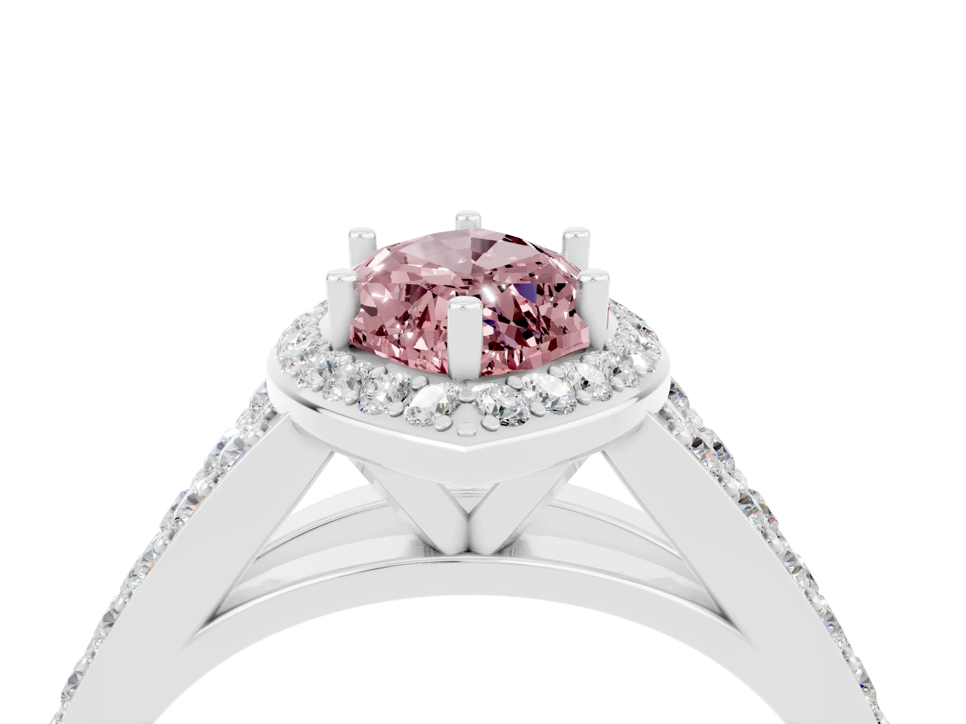 White gold Marquise Cut Morganite Split Shank Halo Ring with Four-Prong Setting_16