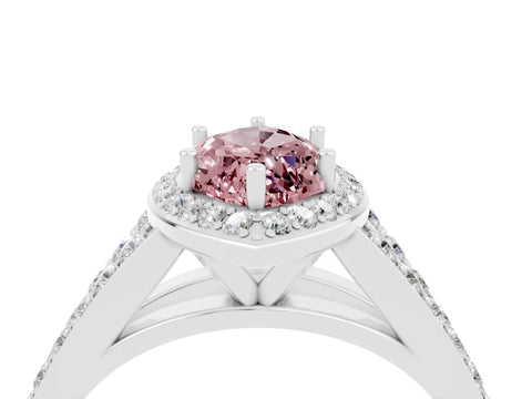 White gold Marquise Cut Morganite Split Shank Halo Ring with Four-Prong Setting_16