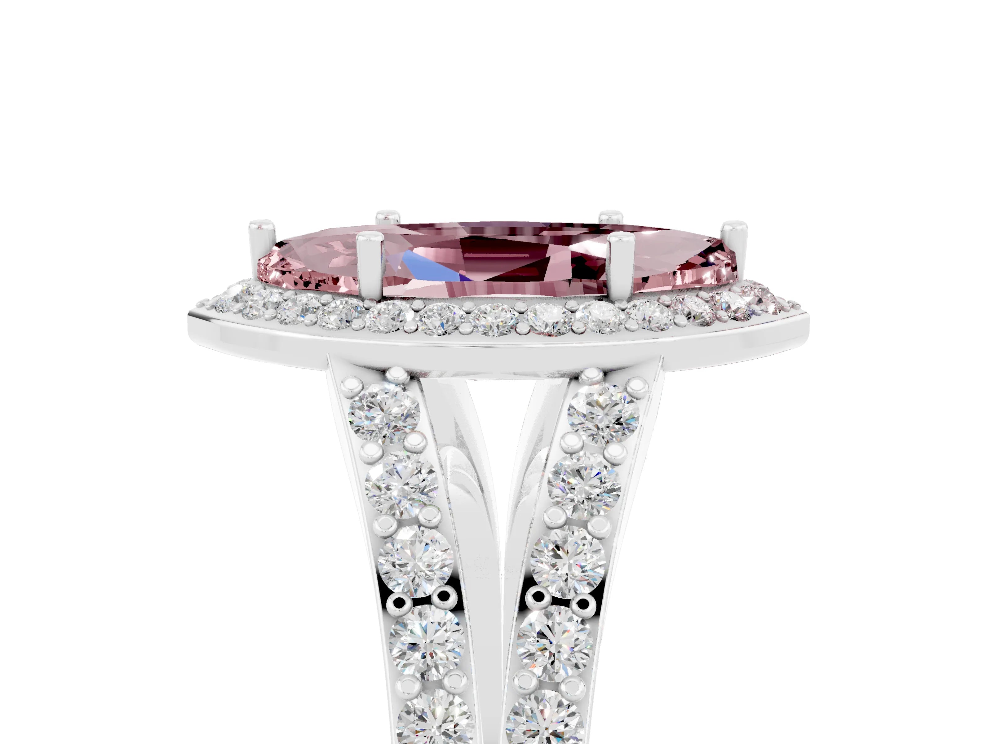 White gold Marquise Cut Morganite Split Shank Halo Ring with Four-Prong Setting_17