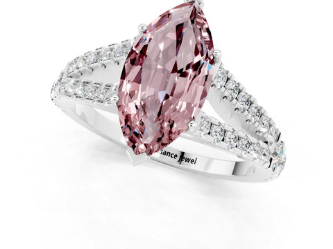 White gold Marquise Cut Morganite Split Shank Pavé Engagement Ring with Four-Prong Setting_13