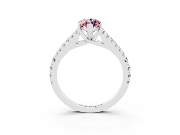 Platinum Marquise Cut Morganite Split Shank Pavé Engagement Ring with Four-Prong Setting