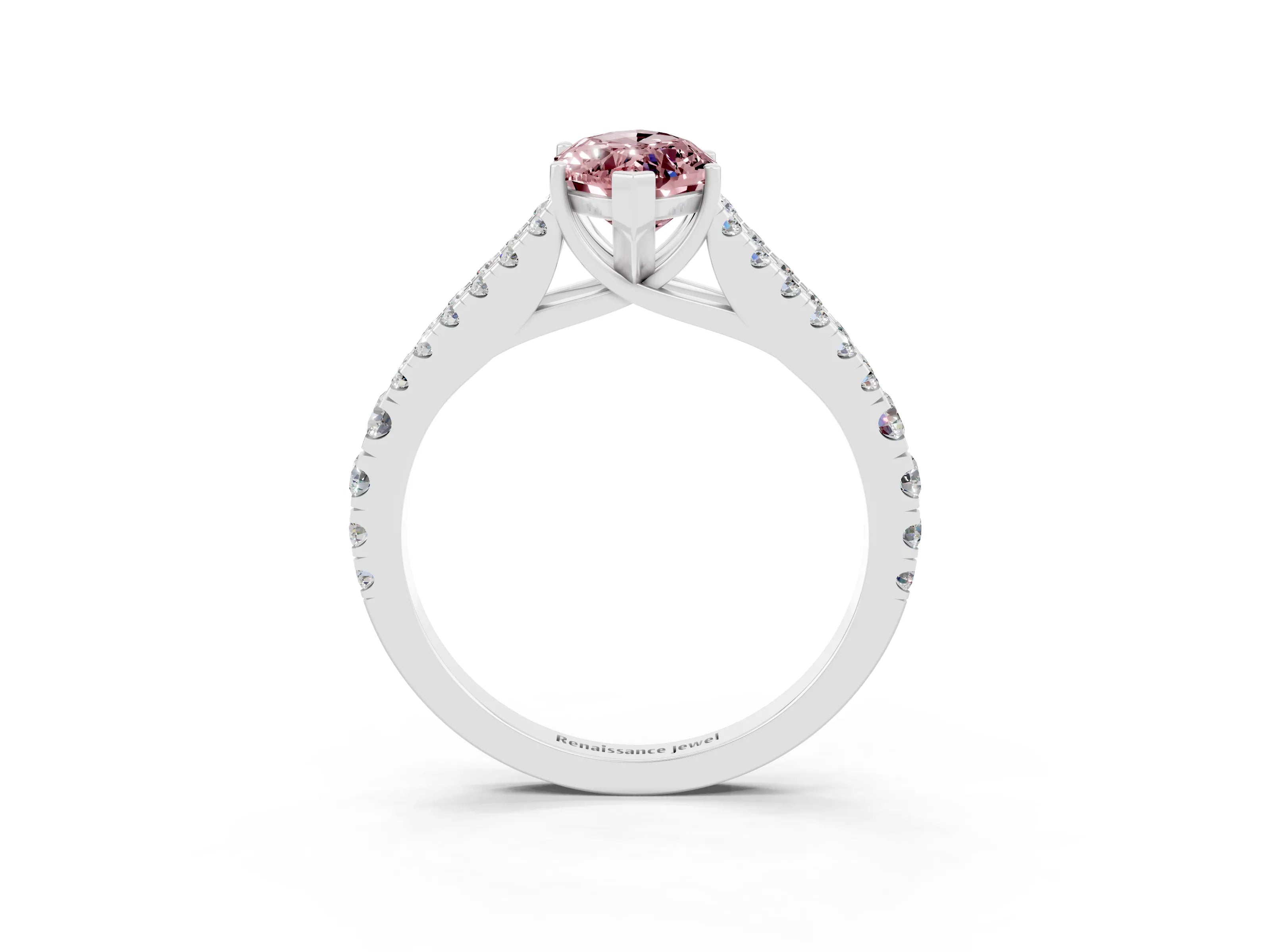White gold Marquise Cut Morganite Split Shank Pavé Engagement Ring with Four-Prong Setting_15