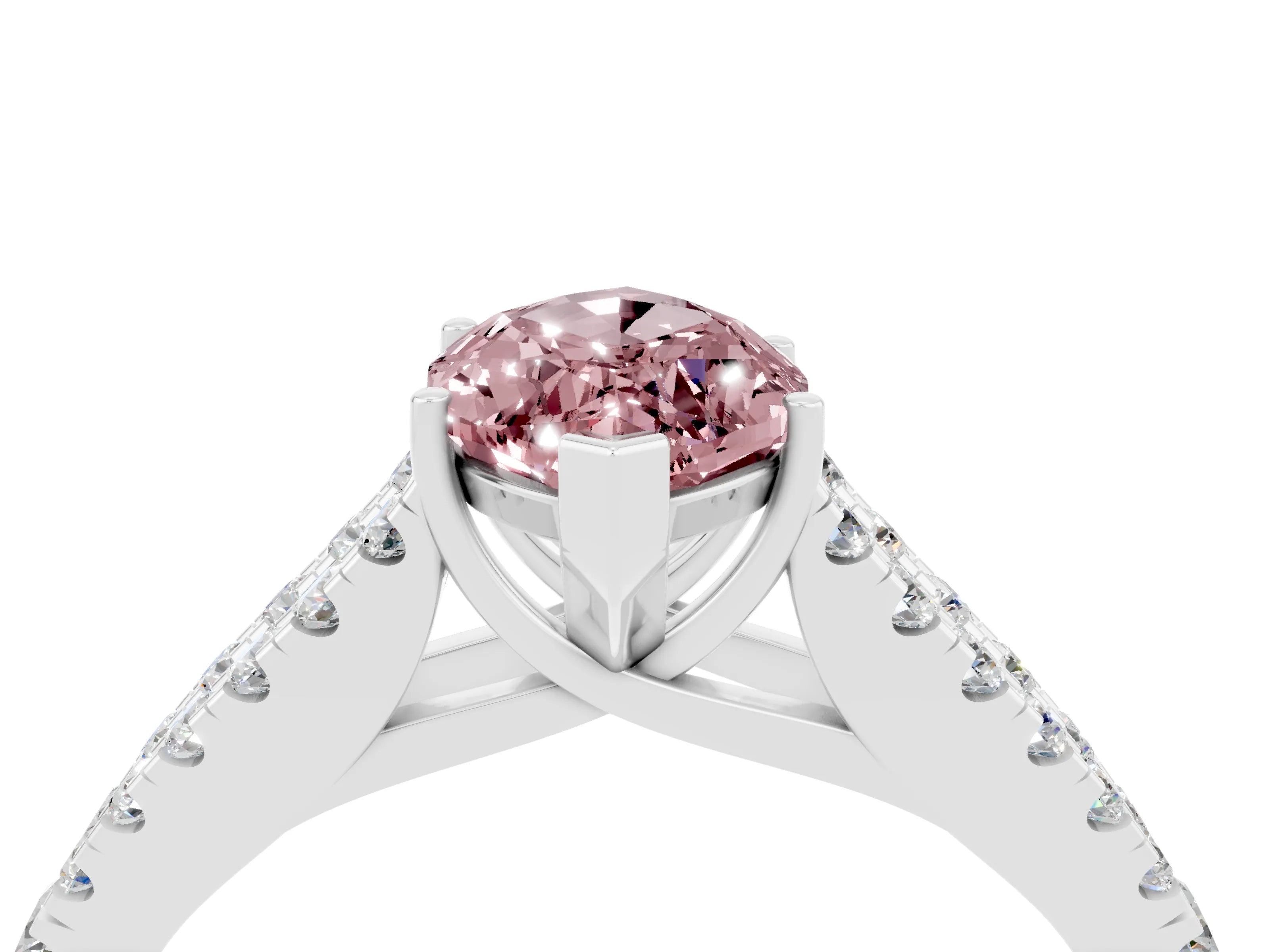 White gold Marquise Cut Morganite Split Shank Pavé Engagement Ring with Four-Prong Setting_16