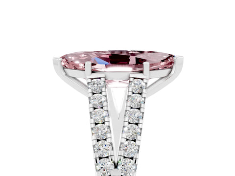White gold Marquise Cut Morganite Split Shank Pavé Engagement Ring with Four-Prong Setting_17