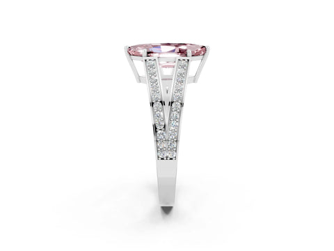 White gold Marquise Cut Morganite Split Shank Ring with Pavé Band and Four-Prong Setting_2