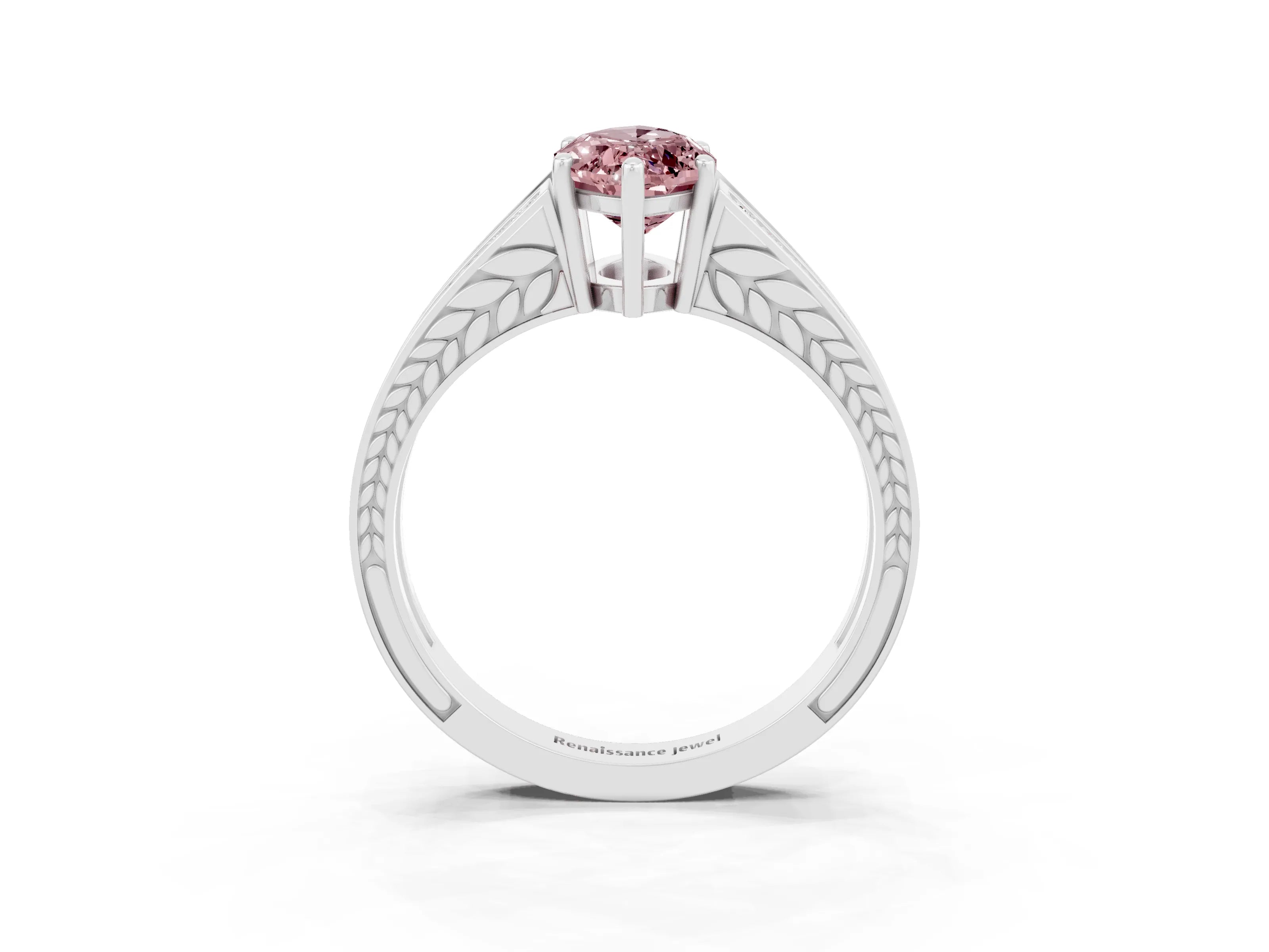 White gold Marquise Cut Morganite Split Shank Ring with Pavé Band and Four-Prong Setting_3