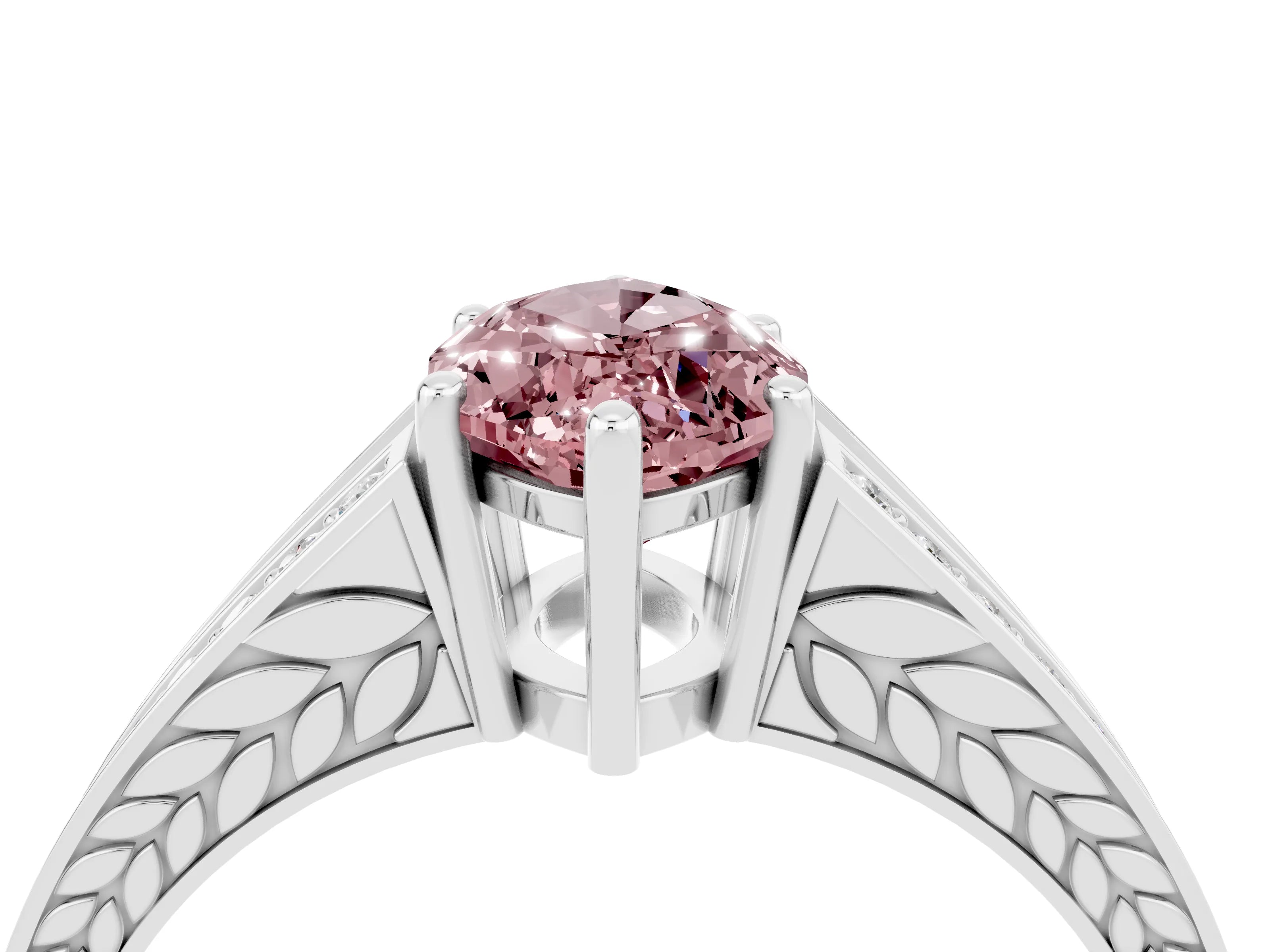 White gold Marquise Cut Morganite Split Shank Ring with Pavé Band and Four-Prong Setting_4