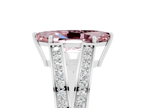 White gold Marquise Cut Morganite Split Shank Ring with Pavé Band and Four-Prong Setting_5