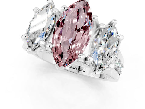 White gold Marquise Cut Morganite Three-Stone Ring with Channel Set Band and Four-Prong Setting_1