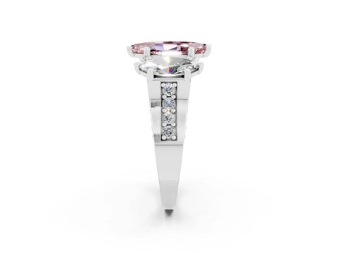 White gold Marquise Cut Morganite Three-Stone Ring with Channel Set Band and Four-Prong Setting_2