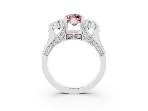 White gold Marquise Cut Morganite Three-Stone Ring with Channel Set Band and Four-Prong Setting_3
