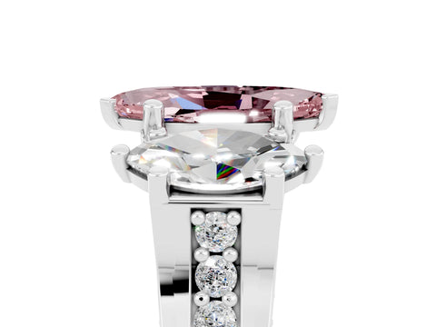 White gold Marquise Cut Morganite Three-Stone Ring with Channel Set Band and Four-Prong Setting_5